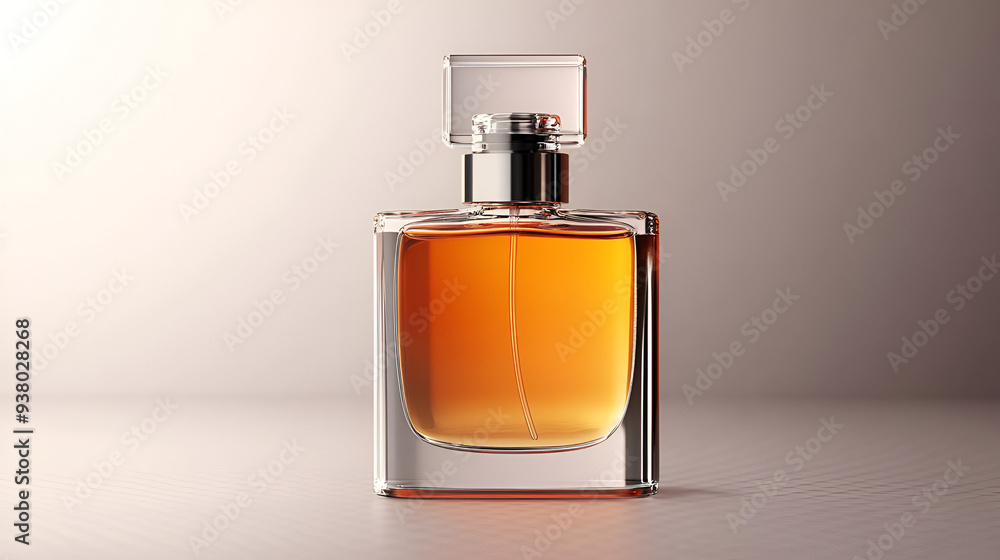 Transparent bottle of perfume mock-up against beige background. generative.ai Transparent bottle of perfume mock-up against beige background. generative.ai