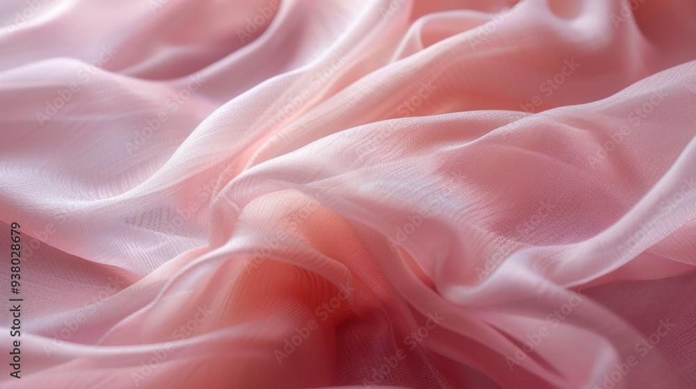 A close-up of chiffon fabric in a soft, pale pink, with its lightweight, flowing texture creating a delicate background A close-up of chiffon fabric in a soft, pale pink, with its lightweight, flowing texture creating a delicate background
