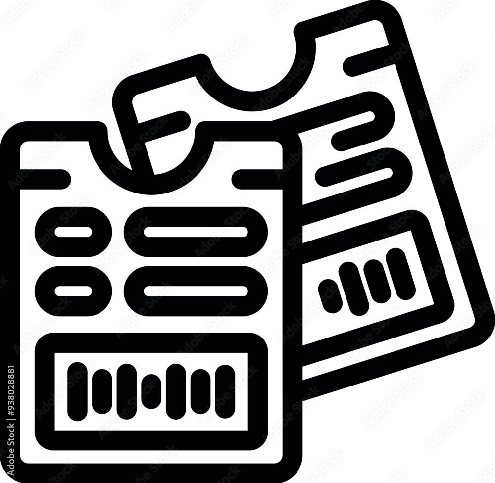 Two tickets with barcodes, representing entry to events, concerts, movies, or travel Two tickets with barcodes, representing entry to events, concerts, movies, or travel
