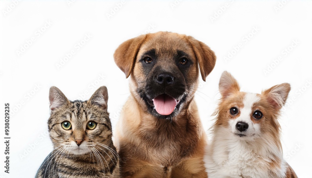 Obraz premium 犬と猫のポートレート（Group of dogs and cat portrait white background） 