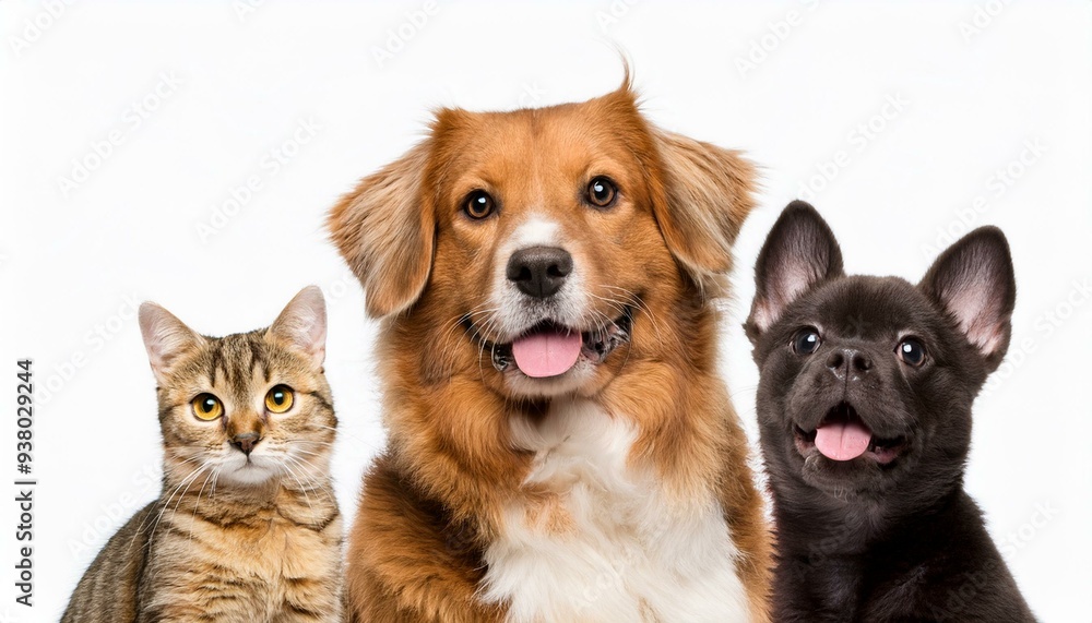 Obraz premium 犬と猫のポートレート（Group of dogs and cat portrait white background） 