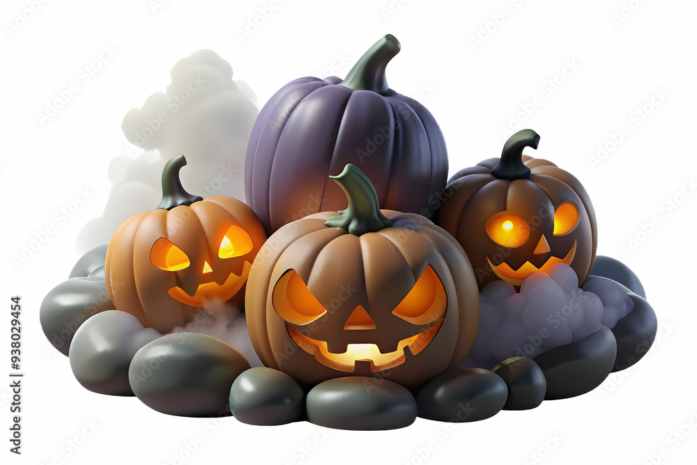 Flat Glossy Halloween Night Background with Pumpkins concept as A glossy dark background featuring glowing pumpkins and eerie fog perfect for setting the scene for Halloween party invitations or horro Flat Glossy Halloween Night Background with Pumpkins concept as A glossy dark background featuring glowing pumpkins and eerie fog perfect for setting the scene for Halloween party invitations or horro