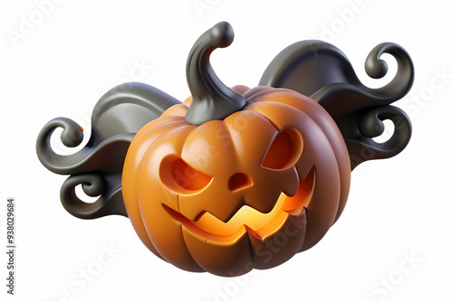 Flat Glossy Jack o Lantern Background with Smoke concept as A glossy background featuring a glowing jack o lantern with swirling smoke in a dark spooky setting. Ideal for Halloween themed advertisemen photo