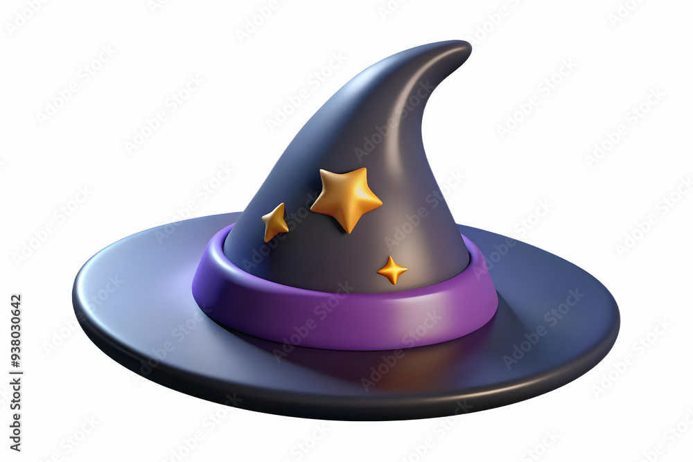 Fototapeta premium Flat Glossy Witchs Hat Background with Stars concept as A glossy background featuring a witchs hat with twinkling stars against a dark sky. The scene is perfect for Halloween party banners or witch th