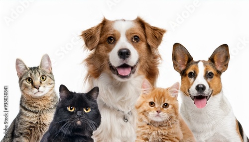 犬と猫のポートレート（Group of dogs and cats portrait white background） 