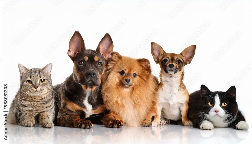 犬と猫のポートレート(Group of dogs and cats portrait white background)
犬と猫のポートレート(Group of dogs and cats portrait white background)