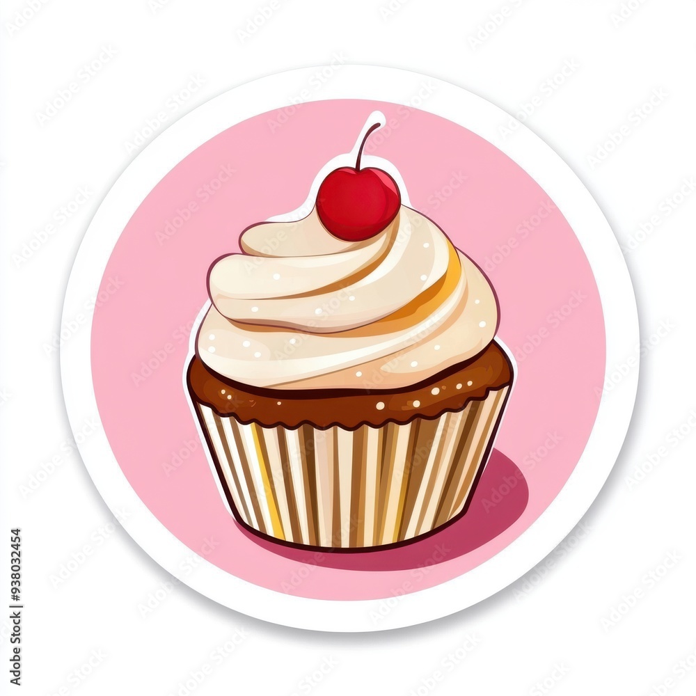 Sticker of a cupcake in circle shape, flat vector illustration, on white background, digital sticker, clipart, icon Sticker of a cupcake in circle shape, flat vector illustration, on white background, digital sticker, clipart, icon