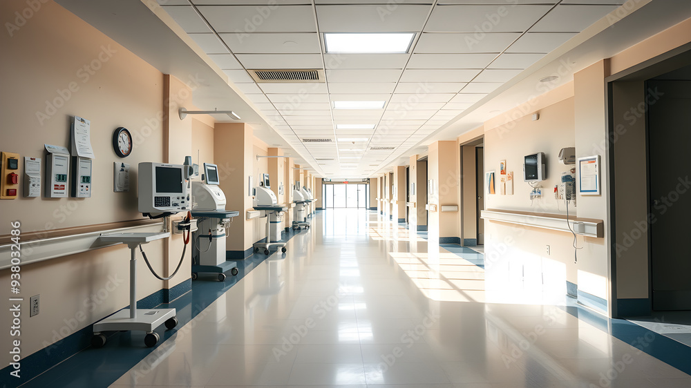Hospital corridor without people. Generative AI Hospital corridor without people. Generative AI