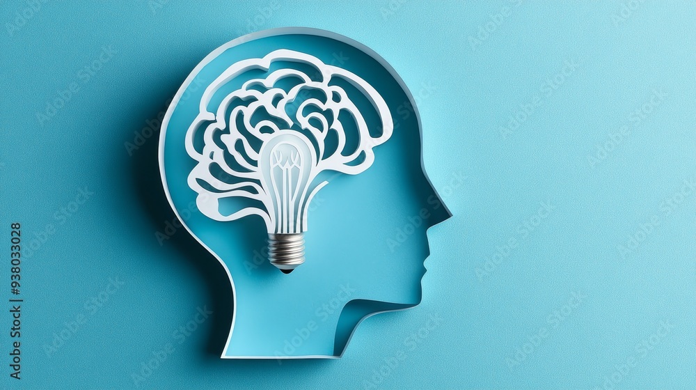 Lightbulb Idea in Human Head Silhouette - A lightbulb symbolizing an idea is shown inside the silhouette of a human head, representing the concept of creativity, innovation, inspiration, problem solvi Lightbulb Idea in Human Head Silhouette - A lightbulb symbolizing an idea is shown inside the silhouette of a human head, representing the concept of creativity, innovation, inspiration, problem solvi