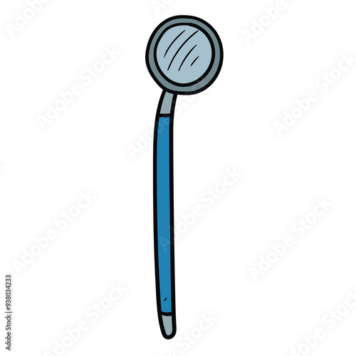 Hand drawn cartoon dental mouth mirror on white background.
