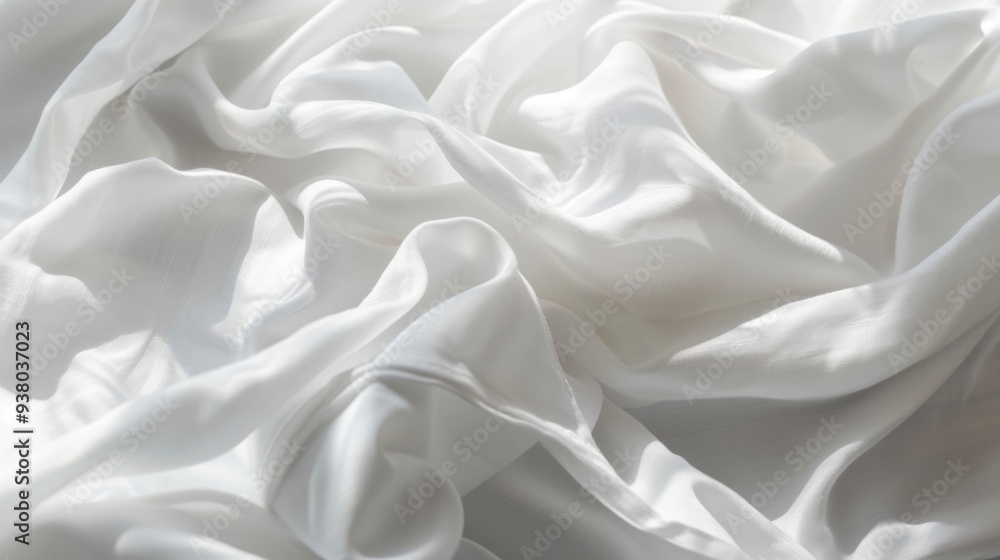 A flat lay of lightweight cotton fabric in a crisp white, with subtle folds and shadows A flat lay of lightweight cotton fabric in a crisp white, with subtle folds and shadows