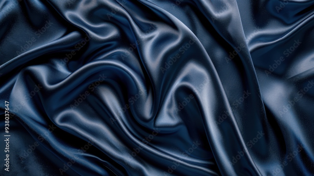 Obraz premium A flat lay of satin fabric in a deep, midnight blue, with its smooth, shiny surface creating an elegant background