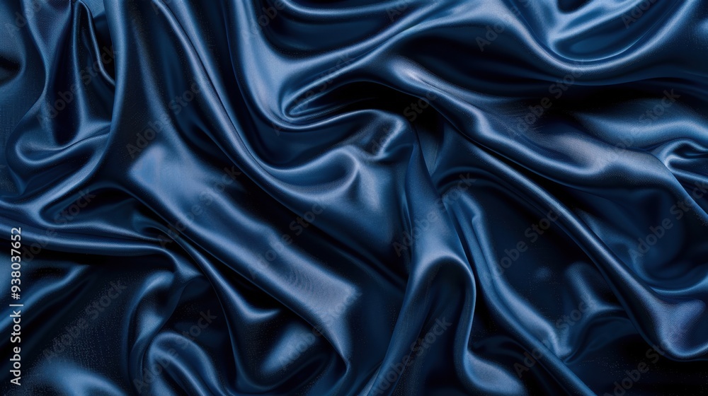 A flat lay of satin fabric in a deep, midnight blue, with its smooth, shiny surface creating an elegant background A flat lay of satin fabric in a deep, midnight blue, with its smooth, shiny surface creating an elegant background