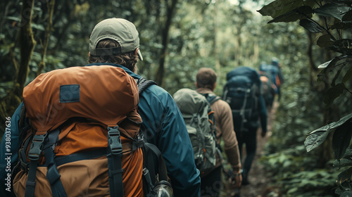 Wallpaper Mural Group of Backpackers Navigating Through Dense Forest Torontodigital.ca