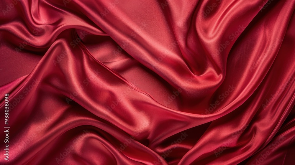 A flat lay of vibrant, silky satin fabric in shades of red, creating a luxurious, flowing background A flat lay of vibrant, silky satin fabric in shades of red, creating a luxurious, flowing background