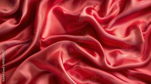 A flat lay of vibrant, silky satin fabric in shades of red, creating a luxurious, flowing background