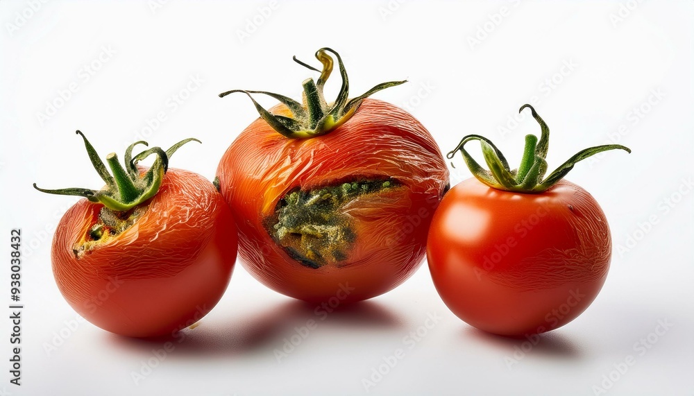 spoiled tomatoes with green tails on an isolated background spoiled tomatoes with green tails on an isolated background