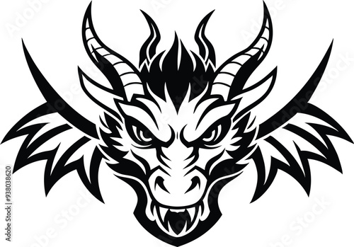 dragon head logo silhouette illustration black and white