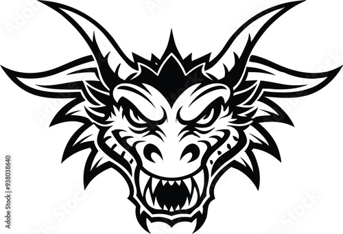 dragon head logo silhouette illustration black and white