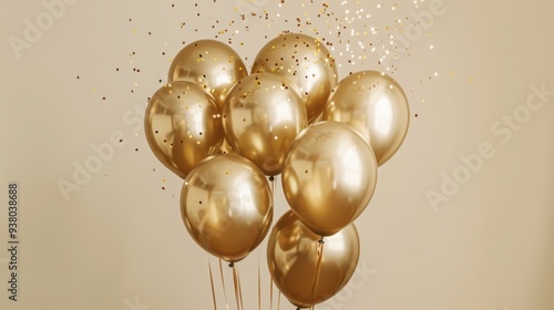 Wallpaper Mural A gold balloon bouquet with matching confetti, creating a luxurious and elegant birthday design Torontodigital.ca