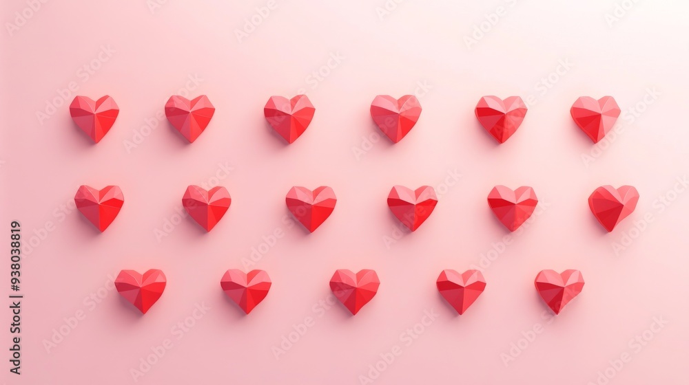 Heart-shaped figurines on a pink background Heart-shaped figurines on a pink background
