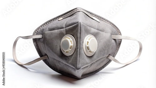 Valve On A Grey N95 Protective Face Mask With Adjustable Straps Is Fully Opened To Allow For Easier Breathing. photo