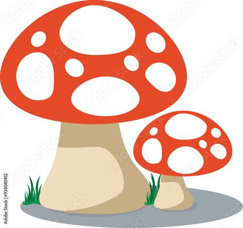 Forest mushroom icon. Red agaric with white spots. Mushroom vector.