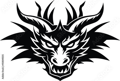 dragon head logo silhouette illustration black and white