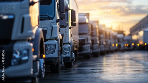 fleet of trucks parked in front of warehouse to delivering factory goods © ToLubov
