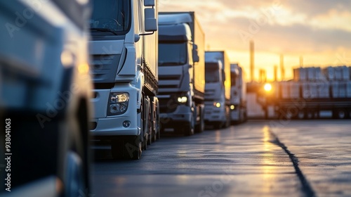 fleet of trucks parked in front of warehouse to delivering factory goods