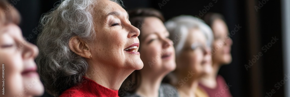 Senior Women Singing in Choir, Group of Elderly Ladies Enjoying Music, Gospel Music Performance, Senior Women Singing, Elderly Choir Members - A group of senior women singing in a choir, with their Senior Women Singing in Choir, Group of Elderly Ladies Enjoying Music, Gospel Music Performance, Senior Women Singing, Elderly Choir Members - A group of senior women singing in a choir, with their