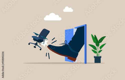 Kicked out of work, staff reduction. Losing job, unemployment, finance crisis. Modern vector illustration in flat style