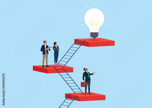 Ladder of success. Career level, step to achieve goal or growth. Showing creativity and brainstorming. Flat vector illustration