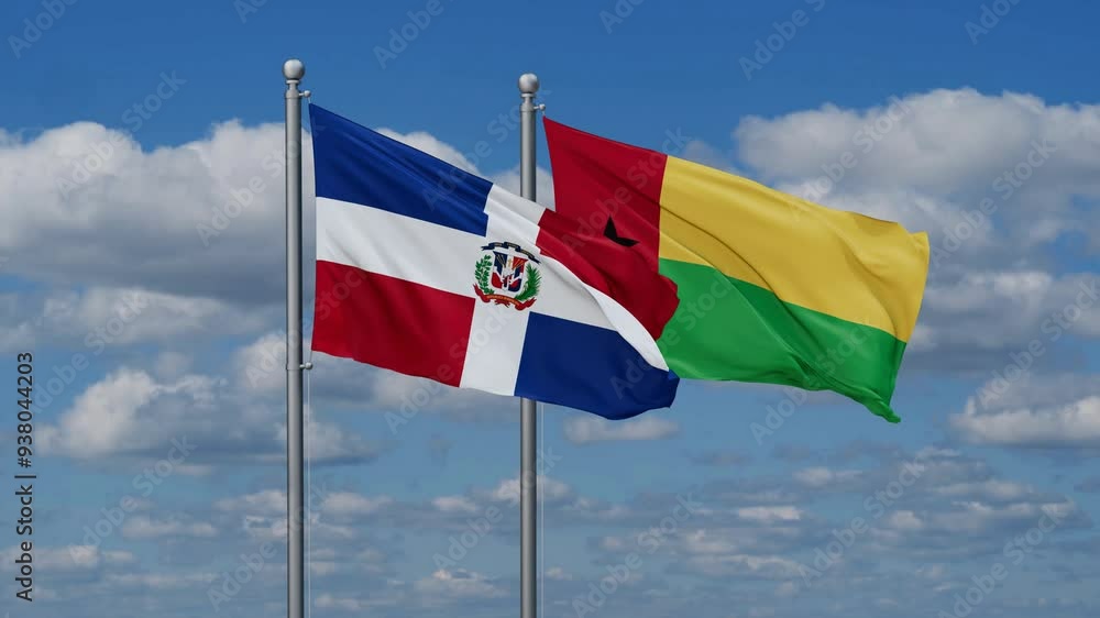 Guinea-Bissau and Dominican flags flying together, video concept of the relationship, two country relations concept Guinea-Bissau and Dominican flags flying together, video concept of the relationship, two country relations concept