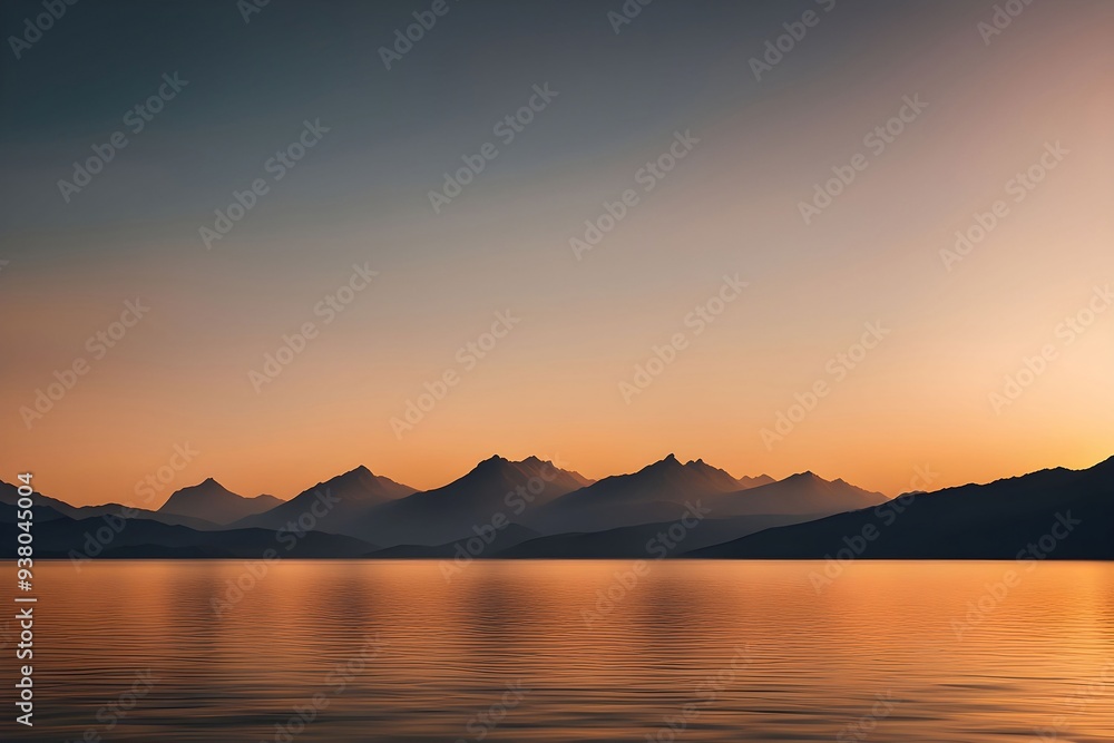 Stunning sunset over mountain range with golden light reflecting on tranquil water, featuring a smooth gradient sky, isolated Stunning sunset over mountain range with golden light reflecting on tranquil water, featuring a smooth gradient sky, isolated