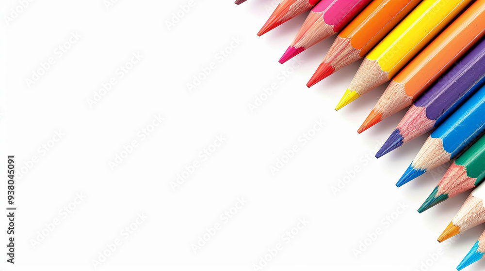 Rainbow Colored Pencils on White Background - Creative Art Supplies. Vibrant Array of Colored Pencils. Rainbow Colored Pencils on White Background - Creative Art Supplies. Vibrant Array of Colored Pencils.