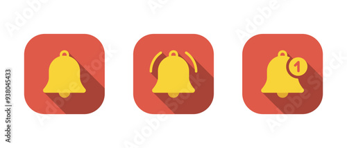 Bell notification icon set on red square
