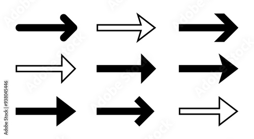 Long arrow icon set in generic style. Arrows direction sign symbol