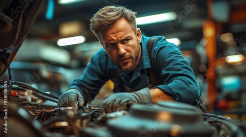  a mechanic working attentively on a vehicle in an auto repair shop