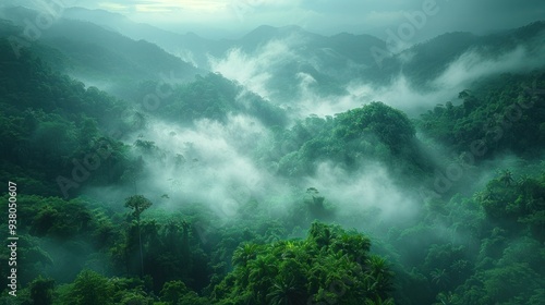 Tropical Rainforest Canopy in Asia: A Mountain View Oasis for Relaxation, Spa, Yoga, and Retreat amidst Green Forest Park and Nature's Serene Environment