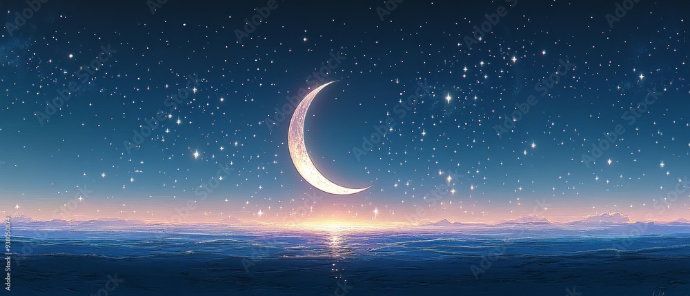 Fototapeta premium Crescent Moon Starry Night Islam Religion Spiritual Symbol