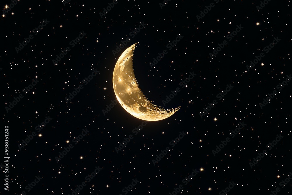 Crescent Moon Starry Night Islam Religion Spiritual Symbol Crescent Moon Starry Night Islam Religion Spiritual Symbol