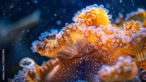 Marine biodiversity macro photography, close-up of coral, anemone