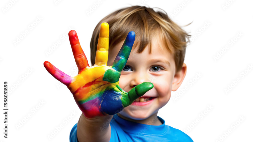 colorful painted child cute hand on transparency background colorful painted child cute hand on transparency background
