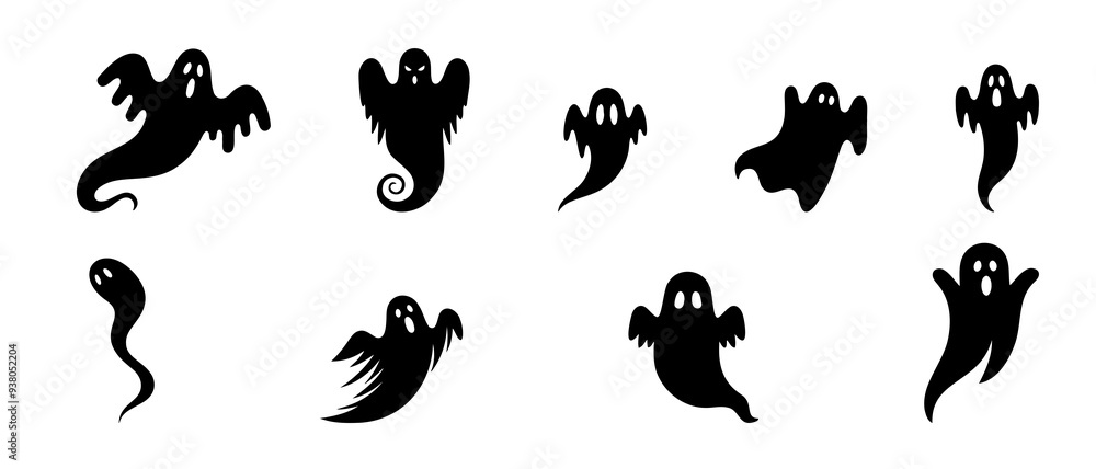 Obraz premium Halloween ghost silhouette black filled vector Illustration icon