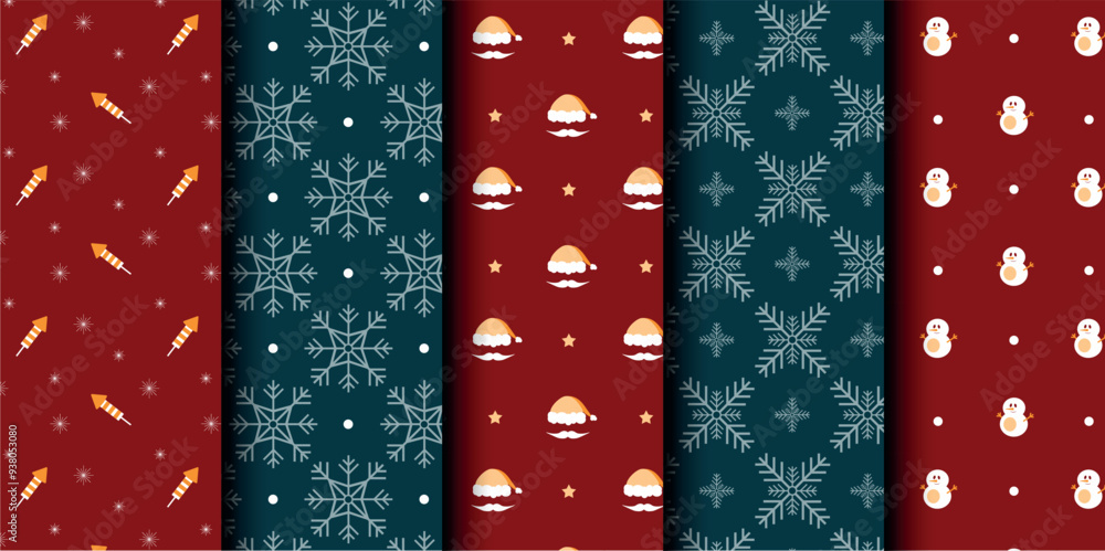 Set of Christmas vector seamless pattern. Merry Christmas and Happy New Year. Christmas symbols background. Vector red and blue seamless illustration Set of Christmas vector seamless pattern. Merry Christmas and Happy New Year. Christmas symbols background. Vector red and blue seamless illustration
