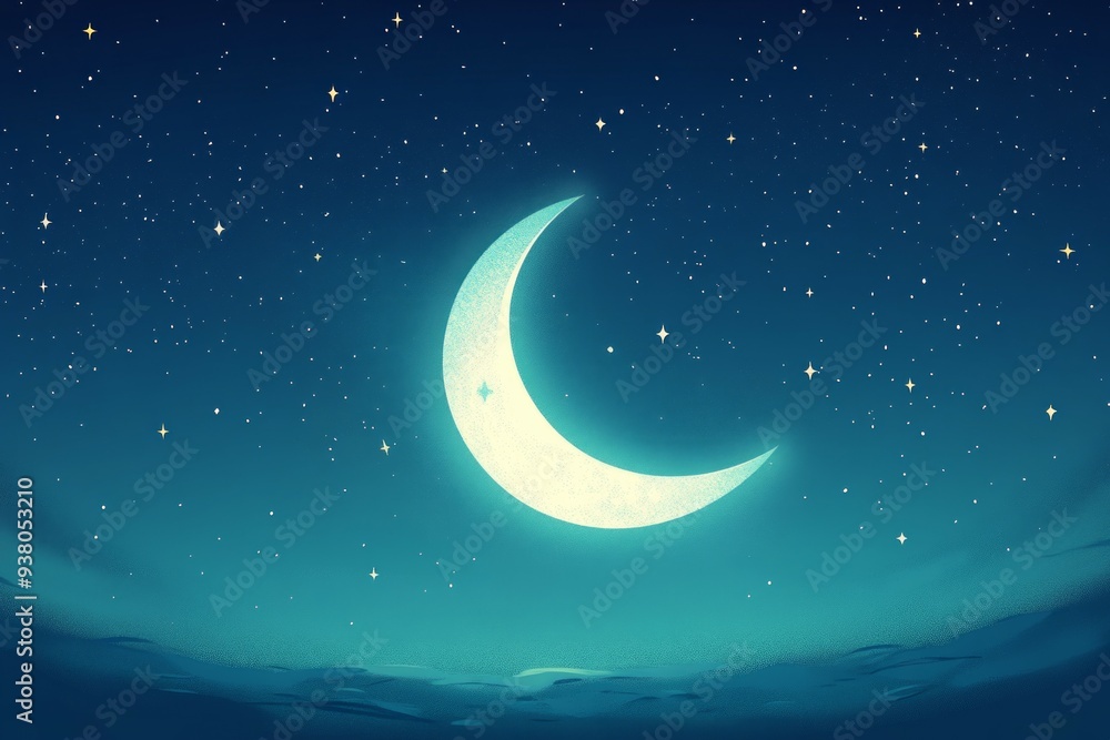 Naklejka premium Crescent Moon Starry Night Islam Religion Spiritual Symbol