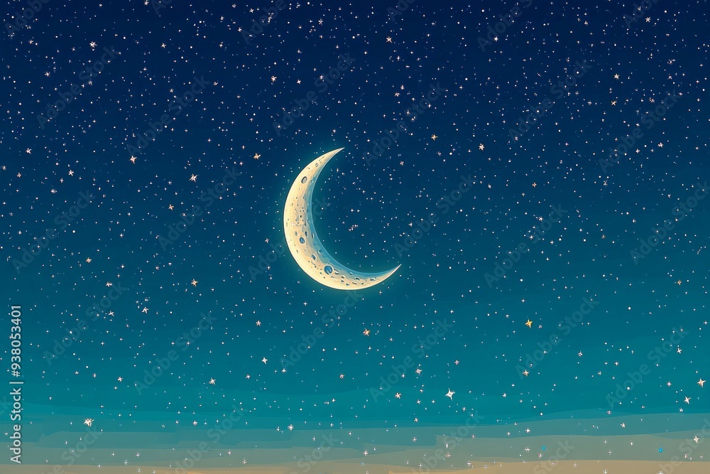 Fototapeta premium Crescent Moon Starry Night Islam Religion Spiritual Symbol