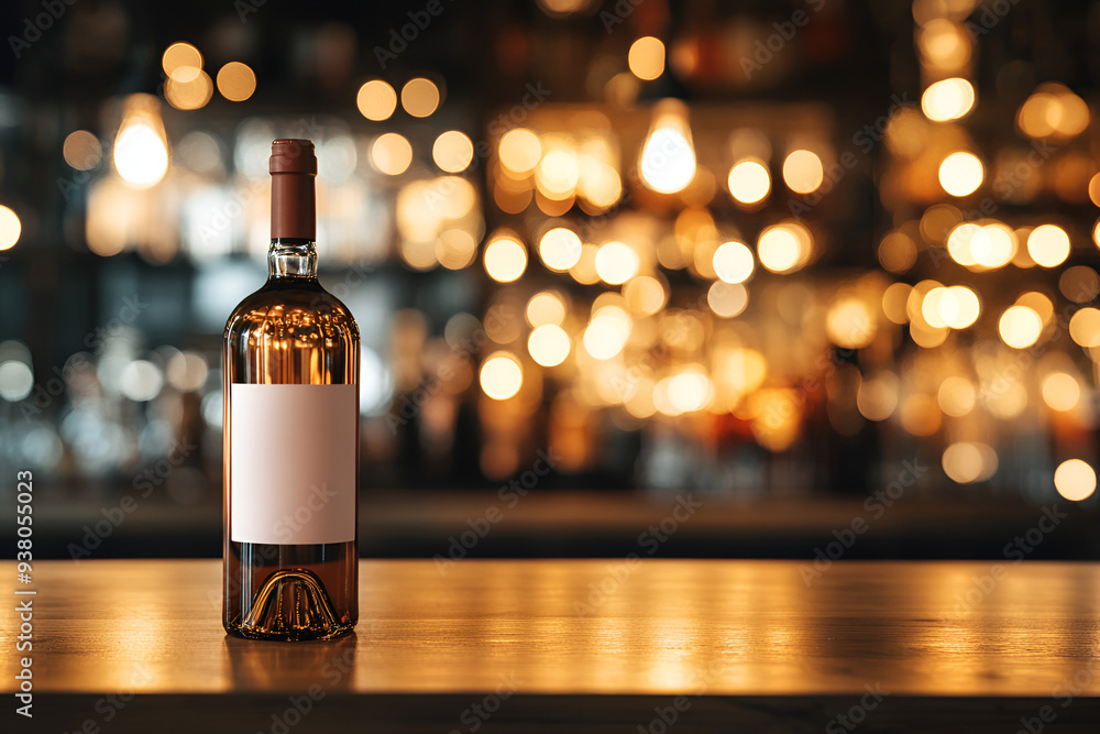 A blurred wine shop with bottles, set on a wooden table with a tech-created background, Ai A blurred wine shop with bottles, set on a wooden table with a tech-created background, Ai