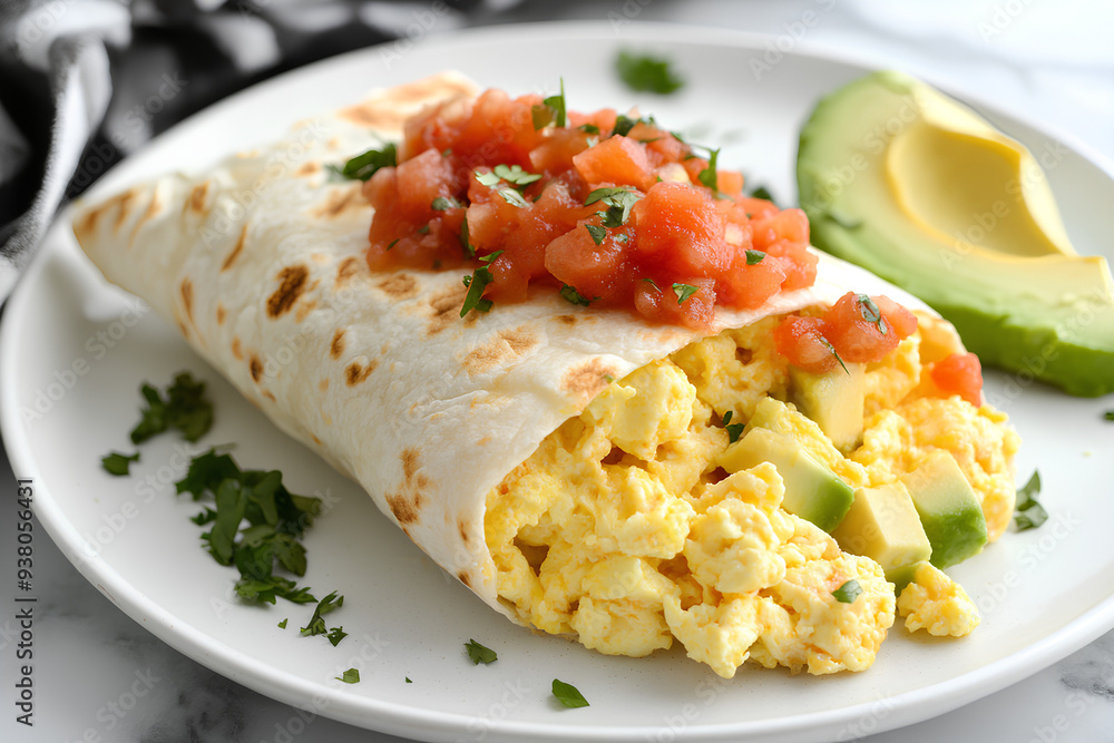 Tortilla homemade with Eggs Avocado and Salsa Tortilla homemade with Eggs Avocado and Salsa